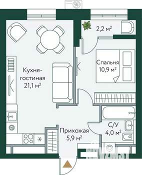 1-к квартира, вторичка, 44м2, 4/24 этаж