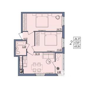 2-к квартира, вторичка, 49м2, 3/10 этаж