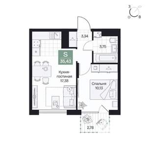 1-к квартира, вторичка, 35м2, 2/9 этаж