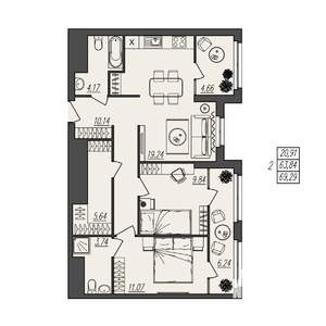 2-к квартира, вторичка, 69м2, 17/17 этаж
