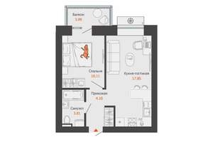 1-к квартира, строящийся дом, 37м2, 6/8 этаж