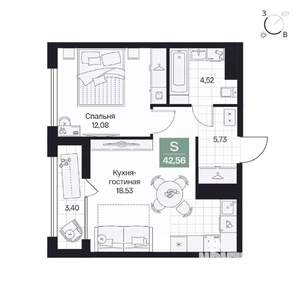 1-к квартира, вторичка, 43м2, 5/8 этаж