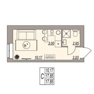 Студия квартира, вторичка, 18м2, 2/3 этаж