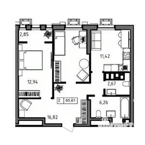 2-к квартира, вторичка, 66м2, 16/23 этаж