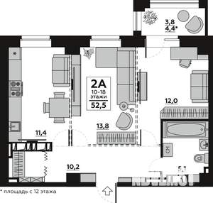 2-к квартира, вторичка, 55м2, 3/18 этаж