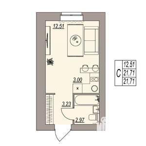 Студия квартира, вторичка, 22м2, 3/3 этаж