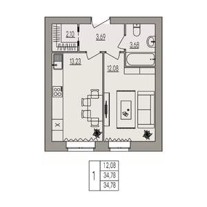 1-к квартира, вторичка, 35м2, 2/3 этаж