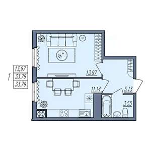 1-к квартира, вторичка, 34м2, 2/10 этаж