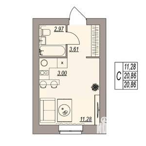 Студия квартира, вторичка, 21м2, 2/3 этаж