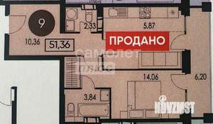 1-к квартира, вторичка, 52м2, 2/10 этаж