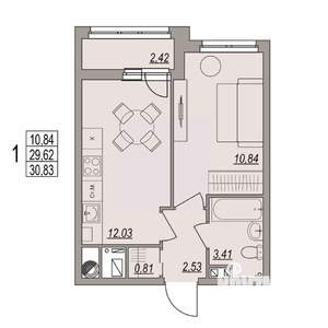 1-к квартира, вторичка, 31м2, 1/6 этаж