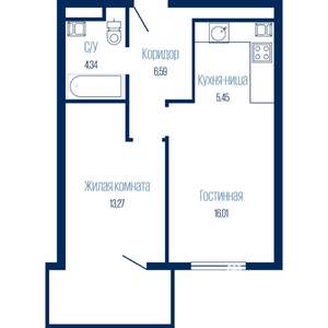 2-к квартира, строящийся дом, 50м2, 13/19 этаж