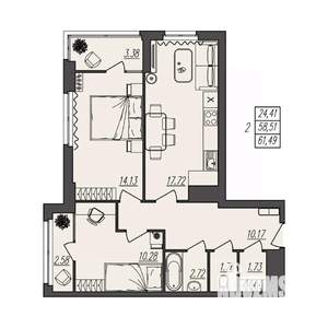 2-к квартира, вторичка, 61м2, 3/17 этаж