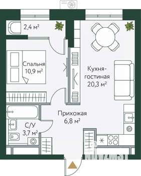 1-к квартира, вторичка, 44м2, 23/24 этаж