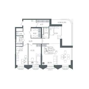 3-к квартира, вторичка, 101м2, 21/22 этаж
