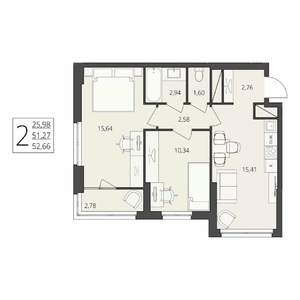 2-к квартира, вторичка, 53м2, 2/17 этаж