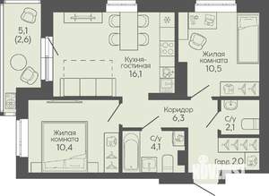 2-к квартира, вторичка, 54м2, 10/19 этаж
