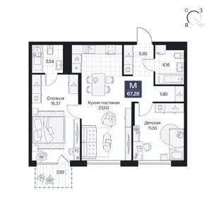 2-к квартира, вторичка, 67м2, 2/10 этаж
