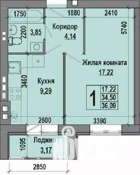 1-к квартира, строящийся дом, 36м2, 4/4 этаж