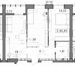 2-к квартира, вторичка, 62м2, 7/9 этаж