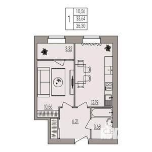 1-к квартира, вторичка, 35м2, 3/3 этаж