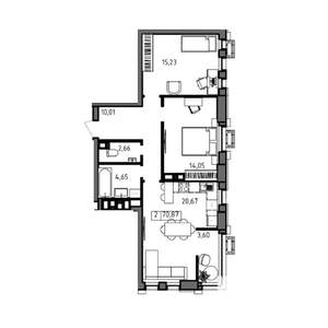 2-к квартира, вторичка, 71м2, 19/23 этаж