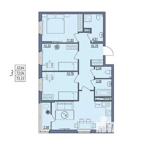 3-к квартира, вторичка, 73м2, 6/8 этаж