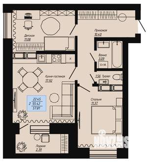 2-к квартира, вторичка, 58м2, 14/16 этаж