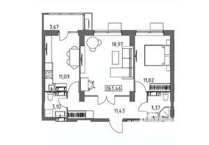 2-к квартира, вторичка, 63м2, 14/19 этаж
