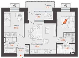 2-к квартира, вторичка, 58м2, 5/8 этаж
