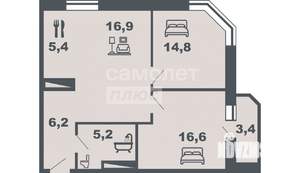 3-к квартира, вторичка, 65м2, 3/24 этаж