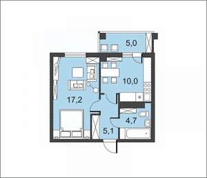 1-к квартира, вторичка, 42м2, 13/17 этаж