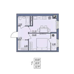 1-к квартира, вторичка, 32м2, 3/8 этаж