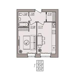 1-к квартира, вторичка, 35м2, 2/3 этаж