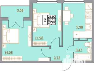 2-к квартира, вторичка, 46м2, 3/5 этаж