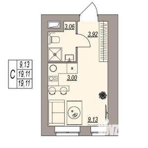 Студия квартира, вторичка, 19м2, 3/3 этаж