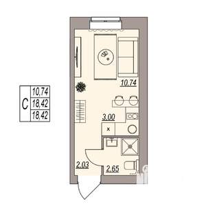 Студия квартира, вторичка, 18м2, 2/3 этаж