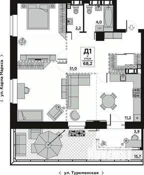1-к квартира, вторичка, 68м2, 2/20 этаж