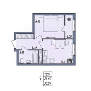 1-к квартира, вторичка, 30м2, 7/10 этаж