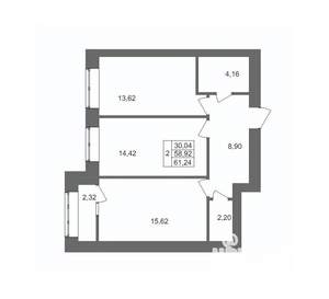 2-к квартира, вторичка, 61м2, 1/10 этаж