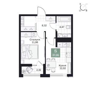 1-к квартира, вторичка, 37м2, 2/9 этаж