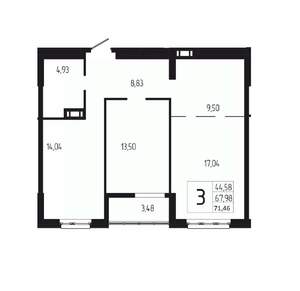 3-к квартира, вторичка, 71м2, 5/18 этаж
