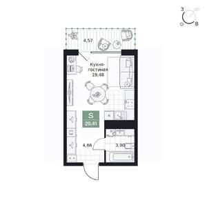 Студия квартира, вторичка, 29м2, 6/9 этаж