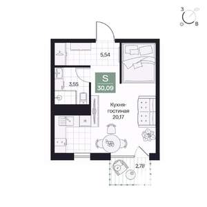 Студия квартира, вторичка, 30м2, 2/9 этаж