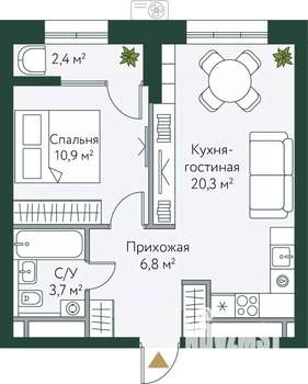 1-к квартира, вторичка, 44м2, 24/24 этаж