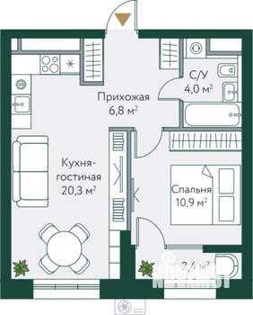 1-к квартира, вторичка, 44м2, 10/24 этаж