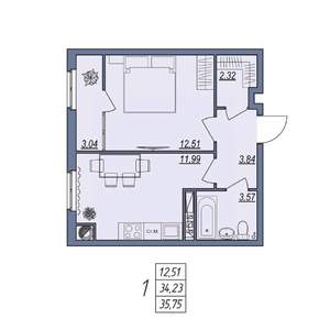 1-к квартира, вторичка, 36м2, 8/8 этаж