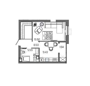 1-к квартира, вторичка, 41м2, 9/24 этаж