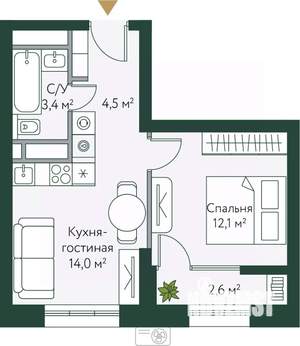 1-к квартира, вторичка, 37м2, 19/24 этаж