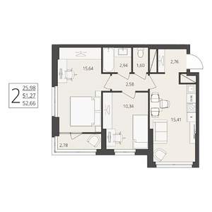 2-к квартира, вторичка, 53м2, 5/17 этаж